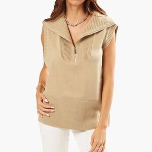 WeWoreWhat Half Zip Sweater Vest in Brown Oat Size Medium
